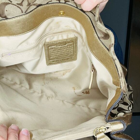 COACH Women's Brown Penelope Signature Leather Duffle Hobo Shoulder Handbag - Picture 6 of 11